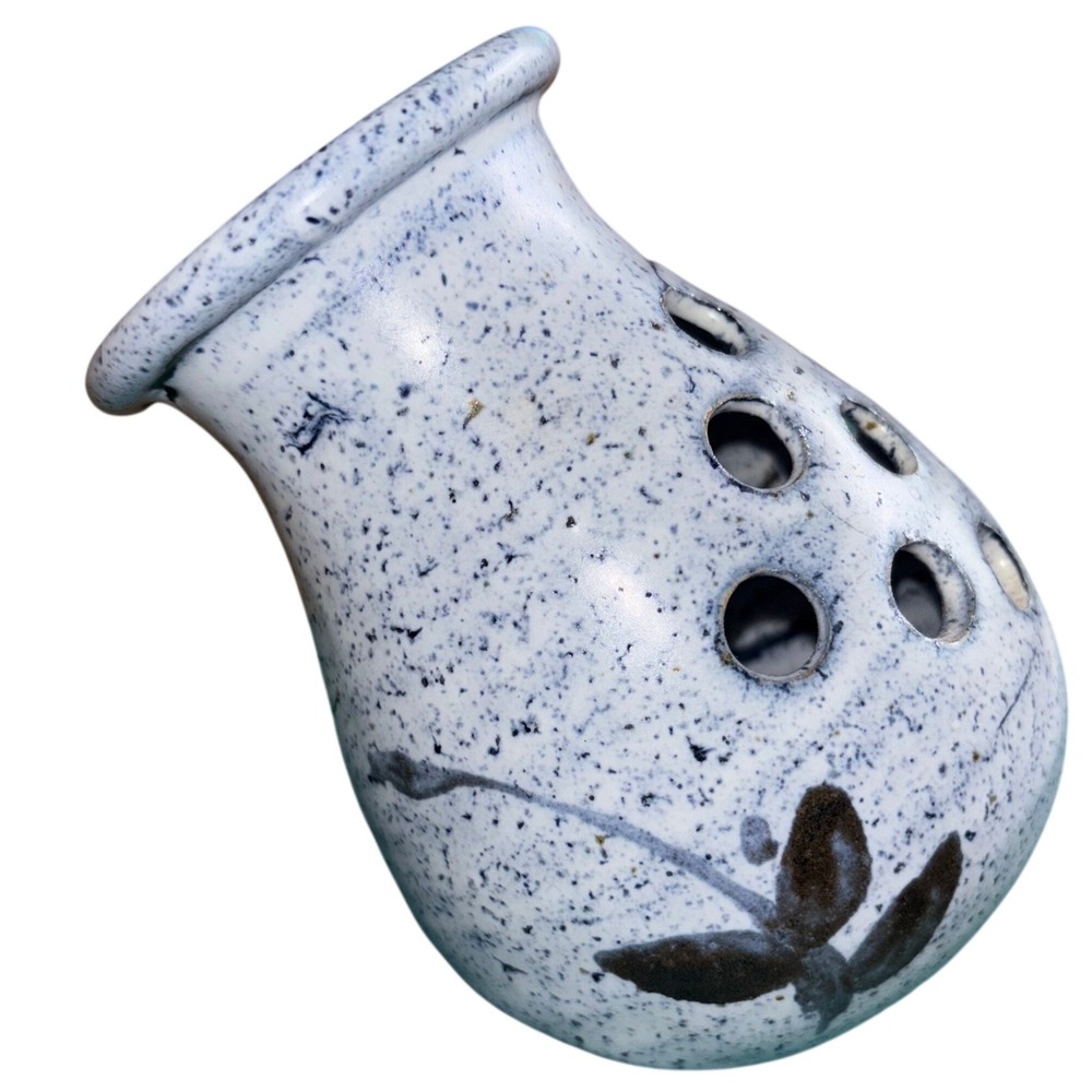 Vintage Ceramic Vase Splatter Glaze Floral Design Quebec‎ Marked Bottom